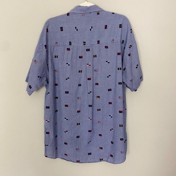 Chaps Ralph Lauren Flag Button Down Shirt Short Sleeves Mens Large - Picture 5 of 7